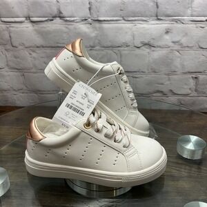 J.Crew Factory Girls' lace-up‎ sneakers White Pink Gold BN826 size K9 NWT No Box